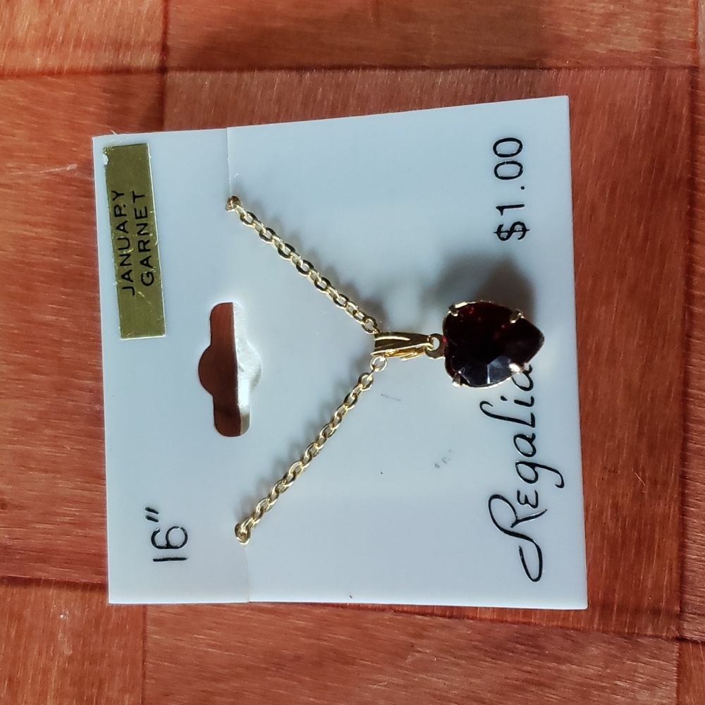 Vintage Regalia Red Glass Birthstone Heart Necklace